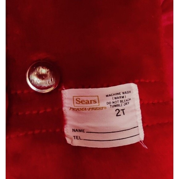 Vintage 70s Sears Coat Hooded Girls Red Christmas 2T Gold Buttons 1970s Hooded - Picture 12 of 12